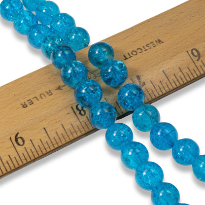 30 Aqua Blue 10mm Round Glass Crackle Beads, Perfect for Handmade Jewelry Crafts