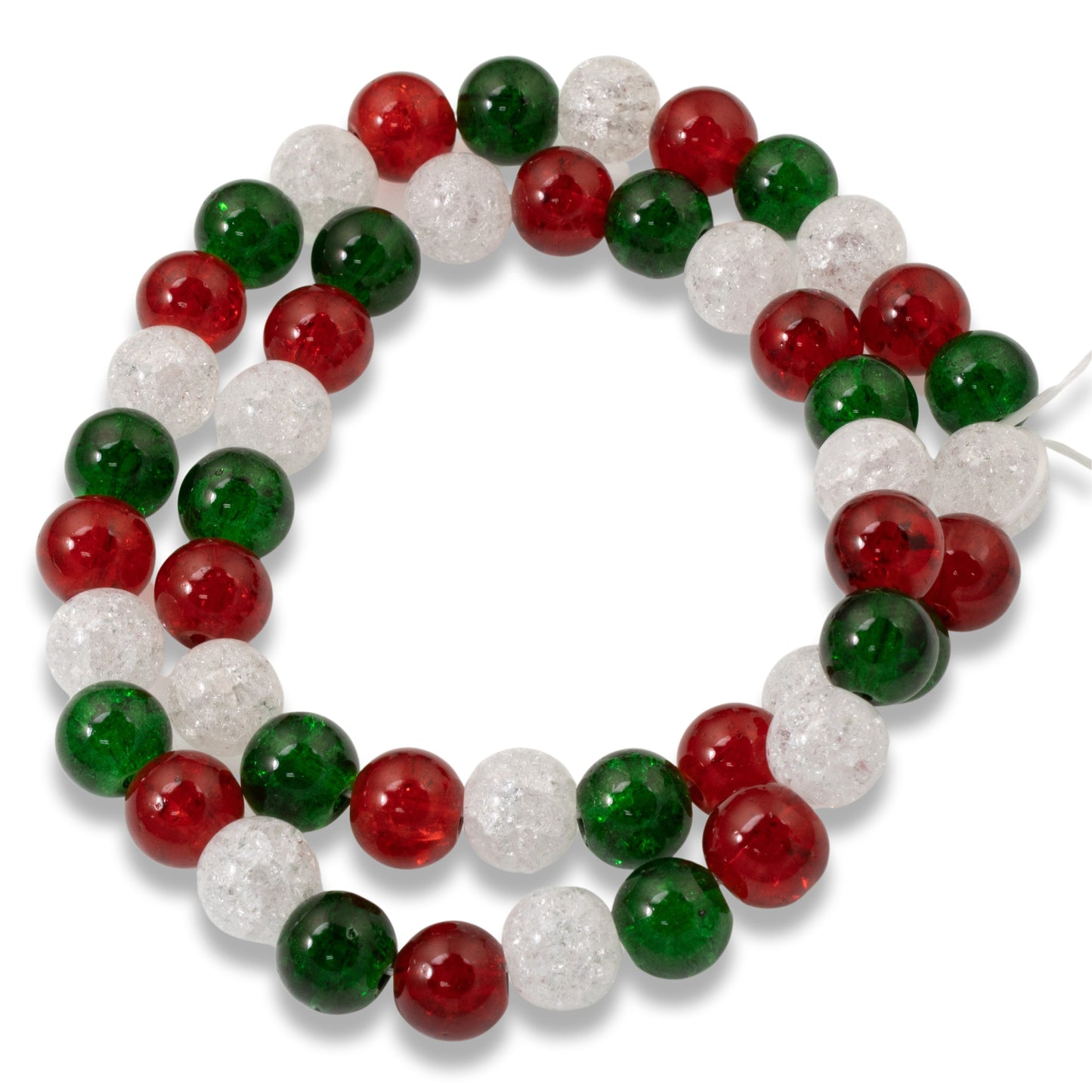 48/Pkg Red, Green & White 8mm Crackle Glass Beads | Christmas Bead Mix