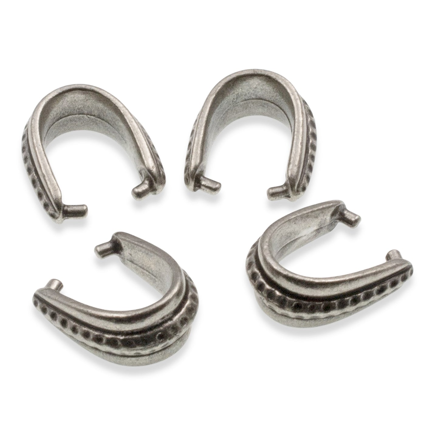 Dark Silver Pinch Bails Hammered Design, 4-Pack Antique Pewter Pendant Holders