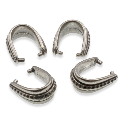Dark Silver Pinch Bails Hammered Design, 4-Pack Antique Pewter Pendant Holders