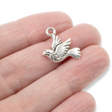 5 Silver Peace Dove Charms, TierraCast Bird Pendant for Nature Jewelry Making