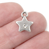 4 Star Charms + Crystal, TierraCast Small Silver Pewter Celestial Pendants