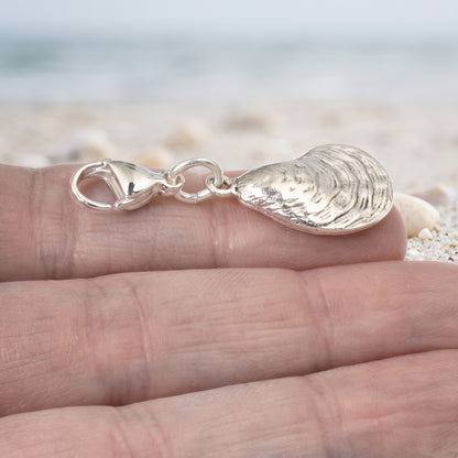 Silver Oyster Clip-On Charm: Coastal Beach Jewelry Necklace Summer Accessory