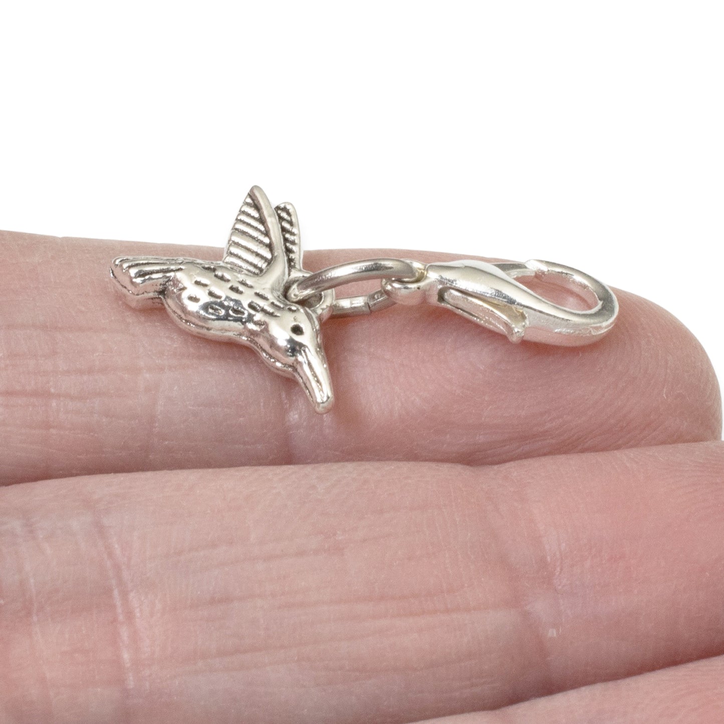 Silver Hummingbird Charm, Clip-On Bird Accessory for Purses & Bags