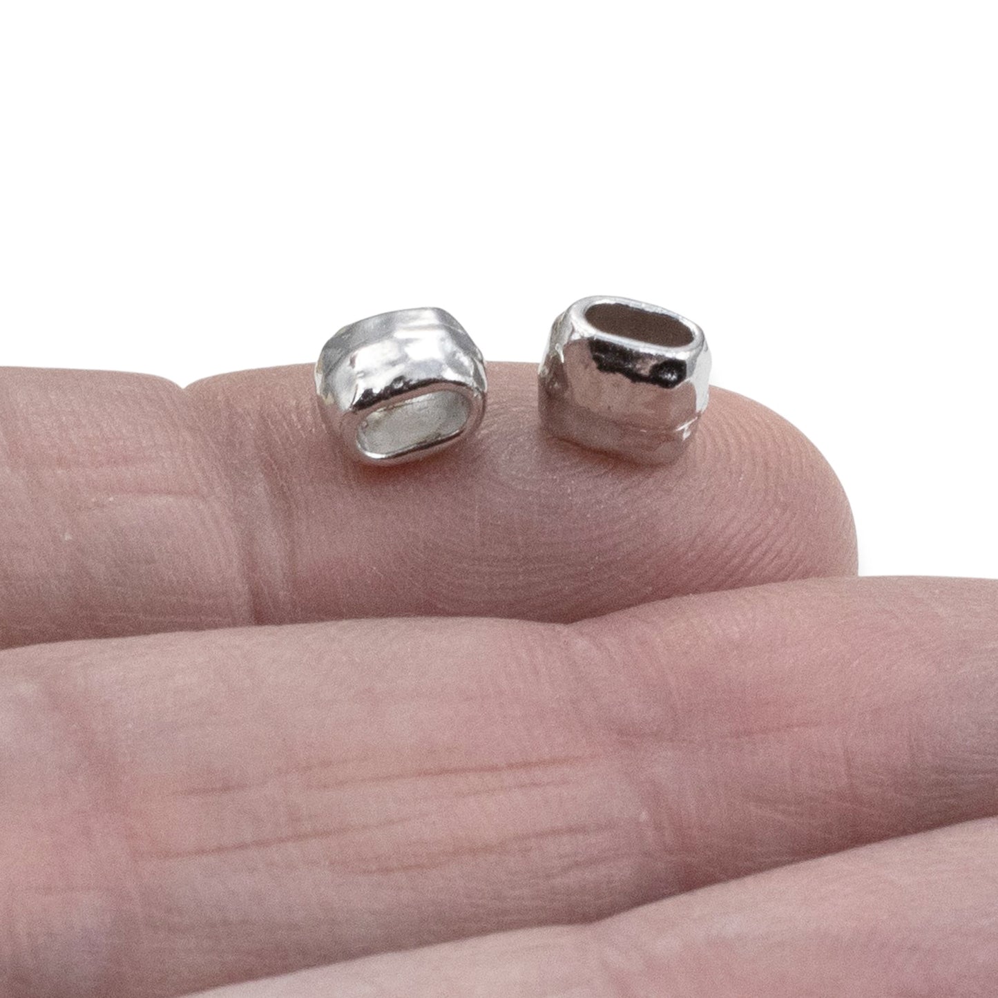 White Bronze Hammered Barrel Crimp Beads: Large Hole Leather Cord Spacers 10-Pack