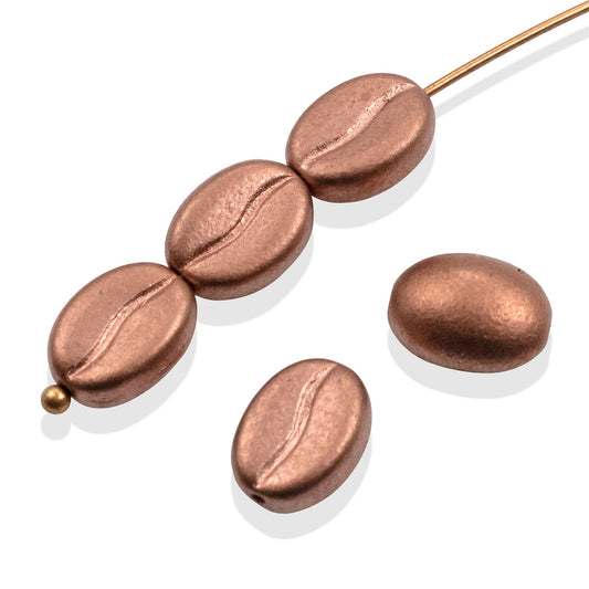 Coffee Bean Beads: Metallic Copper Czech Glass 8mm x 11mm 10 Pack Java Jewelry