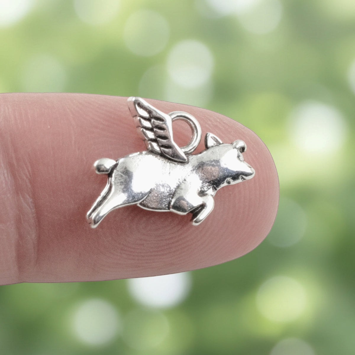 Silver Flying Pig Charms 20Pcs, Whimsical Novelty Metal Pendants