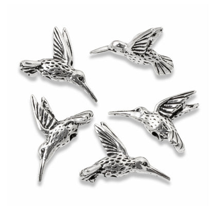 5 Silver Hummingbird Beads, TierraCast Pewter Bird Animal Bead for DIY Jewelry