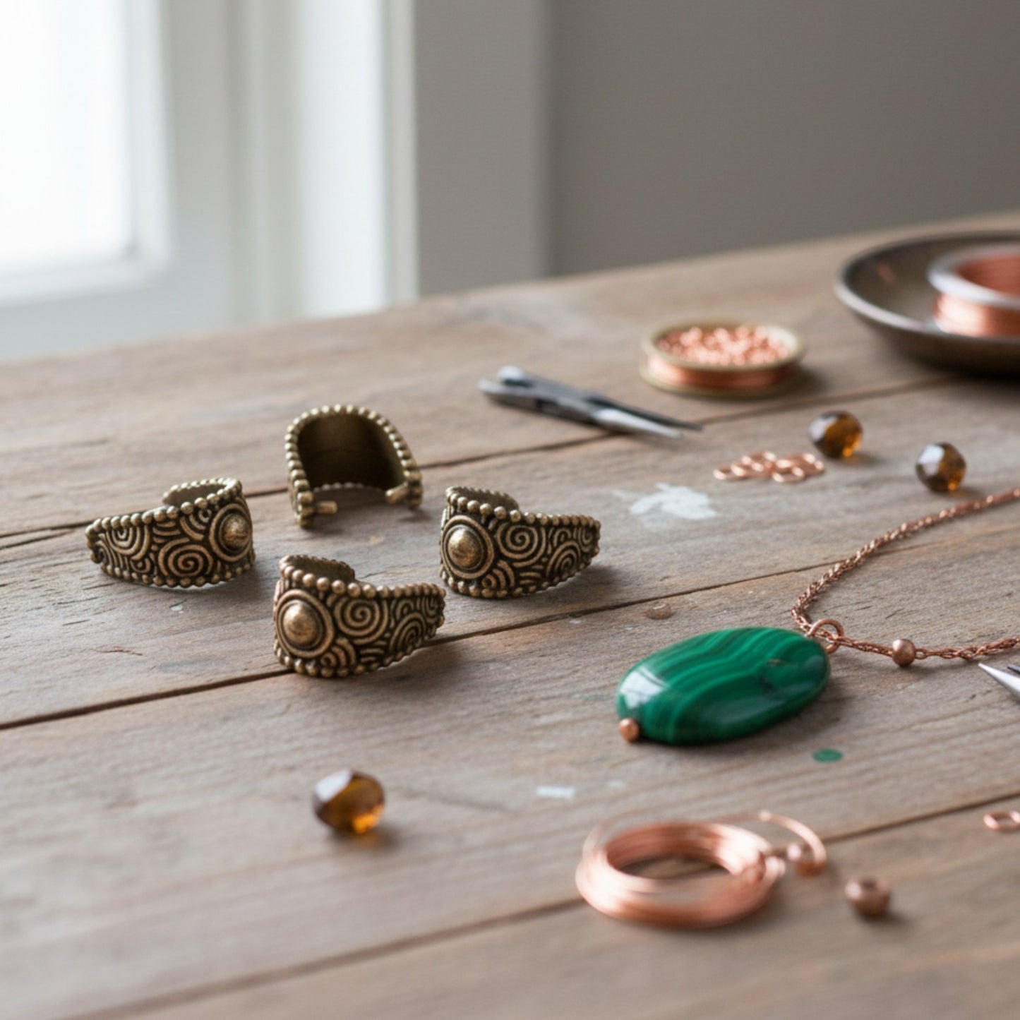 Copper Spiral Pinch Bails: Antique Copper Plated Pewter Pendant Holder 4 Pack