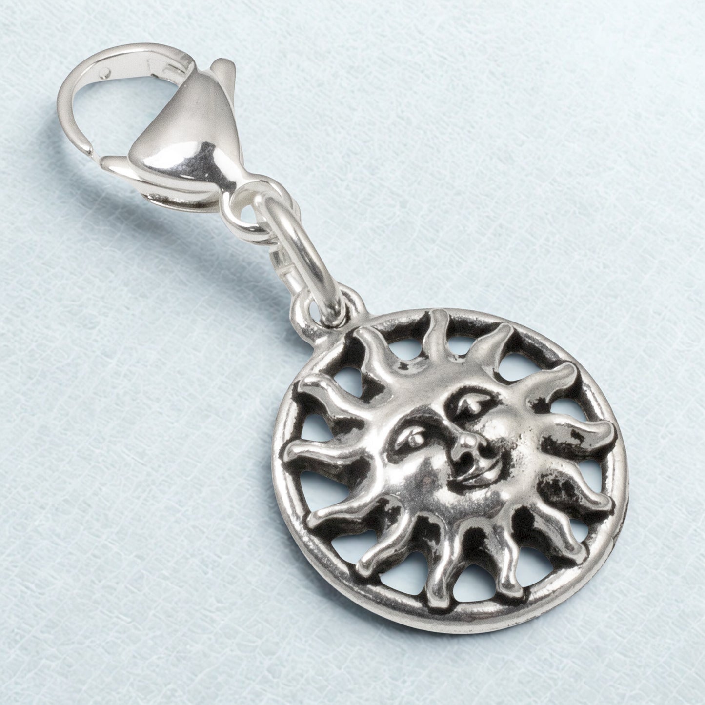 Sunshine Clip-On Charm, Silver Sun Bag Accessory, Purse Jewelry Keychain Charm