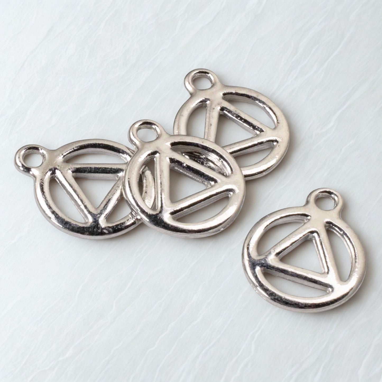 Sacred Geometry Pendant, 4-Pack Silver Spirit Recovery Charms, TierraCast Design Triangle in Circle Sobriety Jewelry