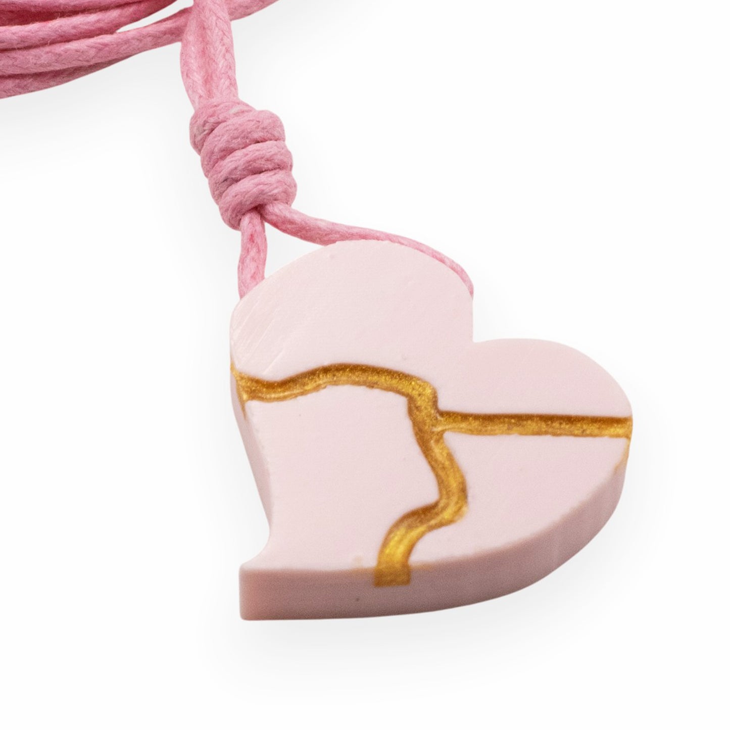 Kintsugi Heart Necklace: Pink Wearable Art Inspiration Gift Handmade Pendant