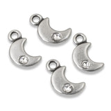 4 Crescent Moon Charms + Crystal, TierraCast Silver Pewter Celestial Pendants