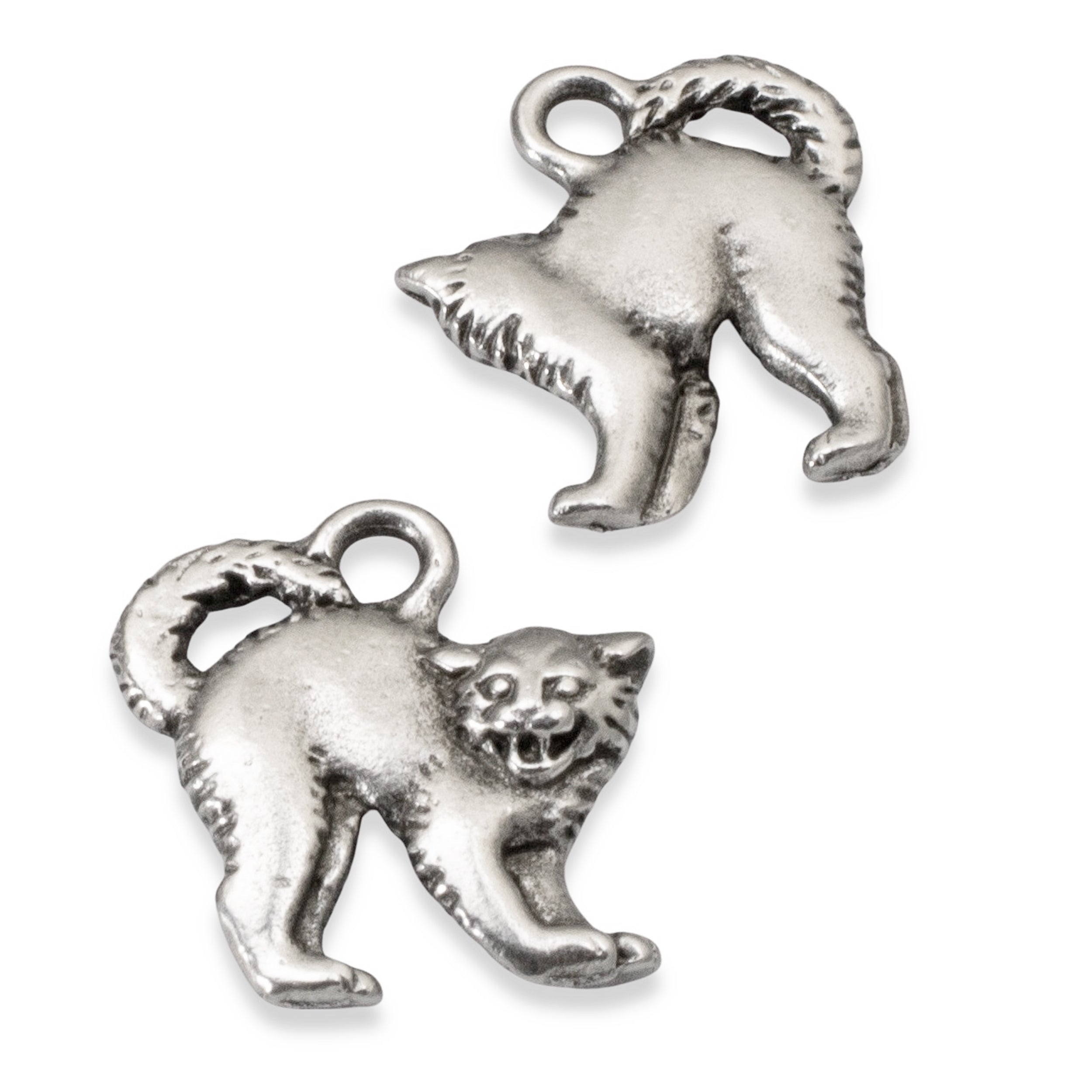 Silver Scary Cat Charms | Halloween Charms | Hackberry Creek