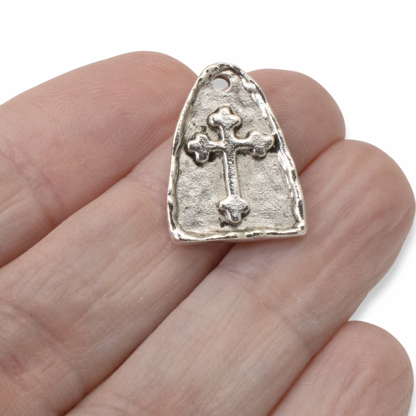 Silver Arch Cross Medallion Charms, Gothic Cross, Religious Pendant, 2-Pack