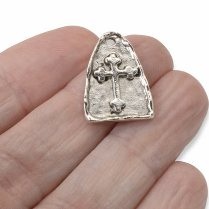 Silver Arch Cross Medallion Charms, Gothic Cross, Religious Pendant, 2-Pack