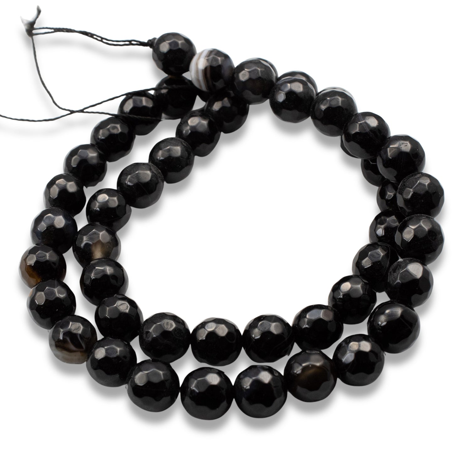Faceted Black Agate Beads: 8mm Round Gemstone Strand Natural Stone 48 Pcs
