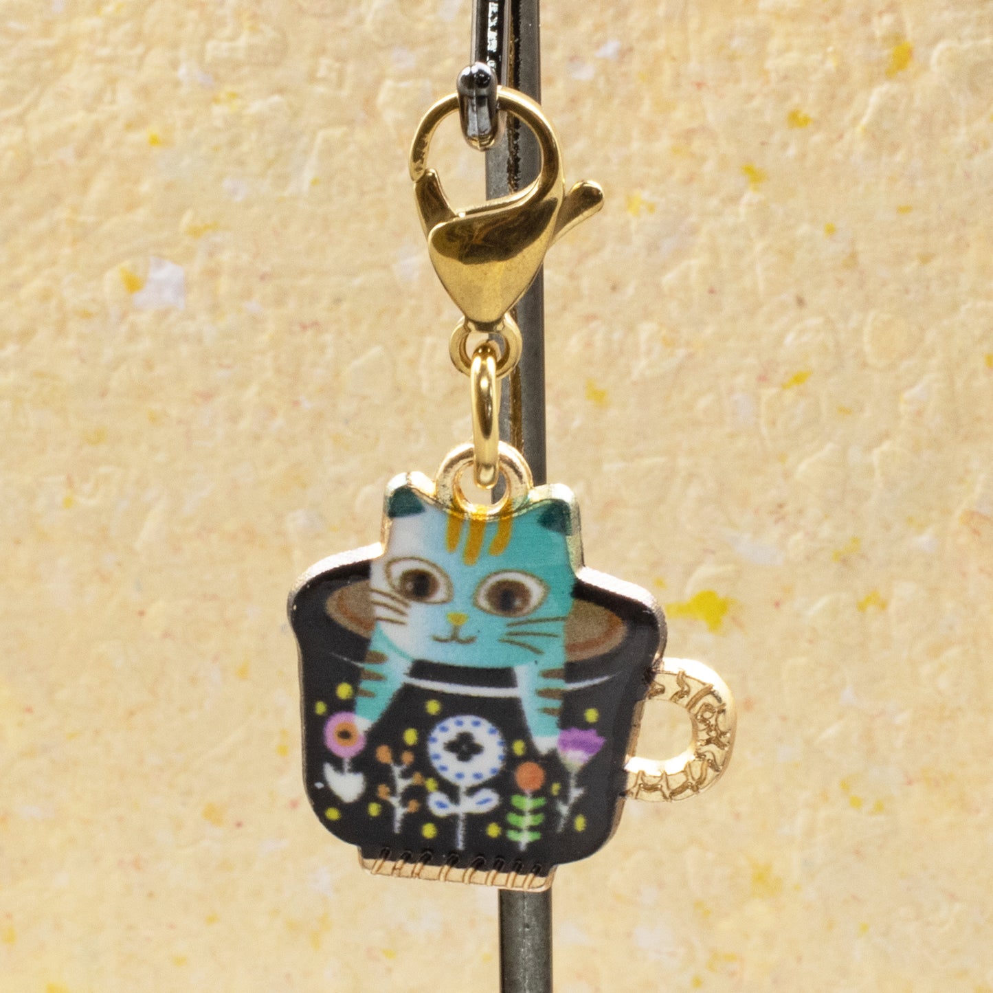 Kitty in a Teacup Clip-On Charm - Whimsical Cat Accessory - Handbag Bling