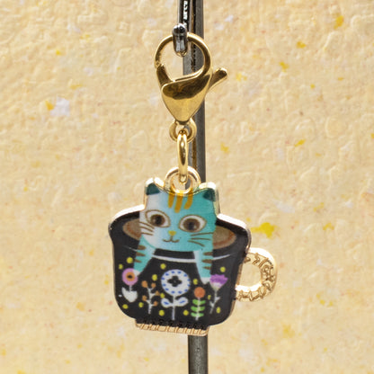 Kitty in a Teacup Clip-On Charm - Whimsical Cat Accessory - Handbag Bling