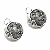 2 Silver Starry Night w/ Crystal Charms, TierraCast Celestial Moon Pendants