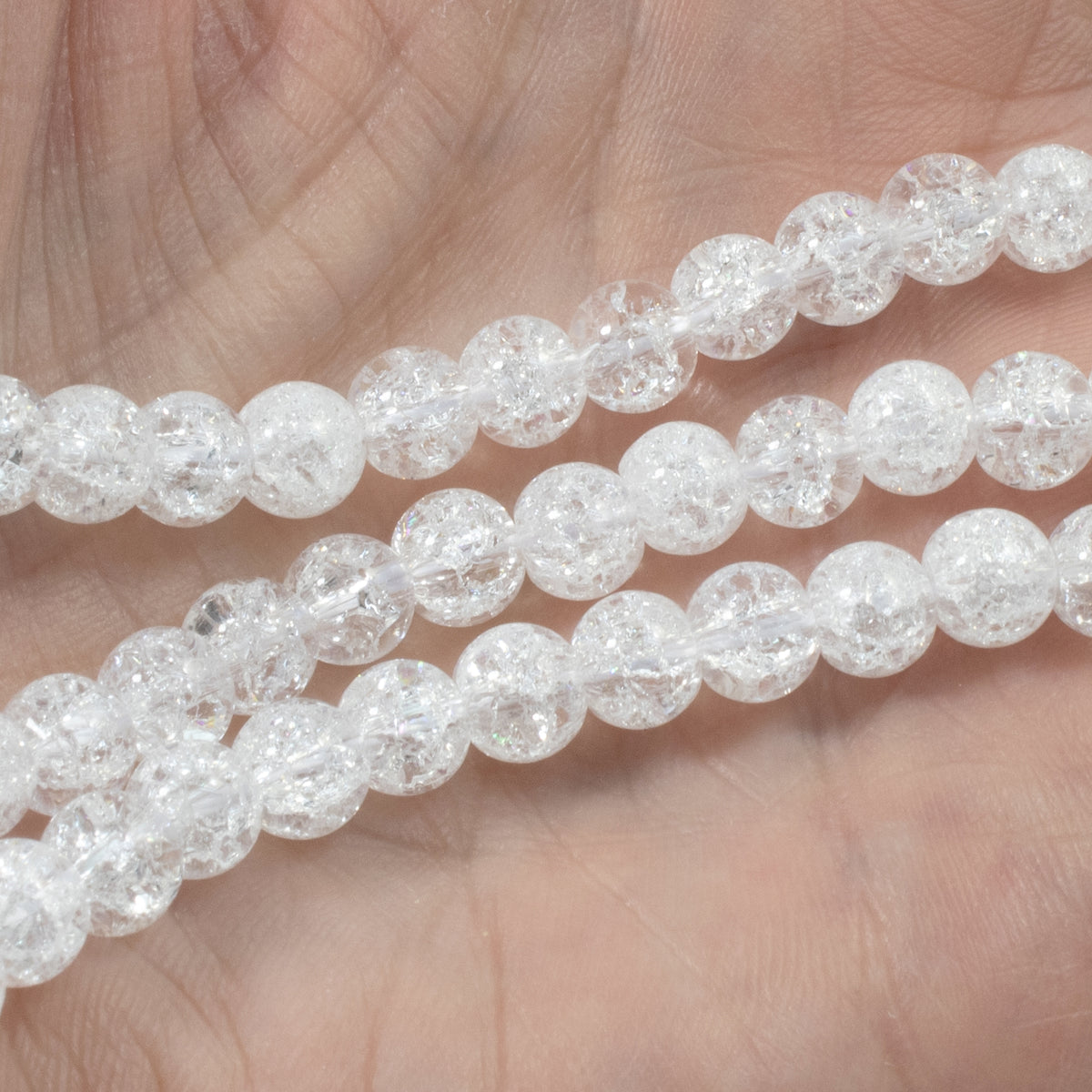 Clear Crackle Glass Beads 6mm Winter White, Snowy Holiday Jewelry Making