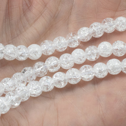 Clear Crackle Glass Beads 6mm Winter White, Snowy Holiday Jewelry Making