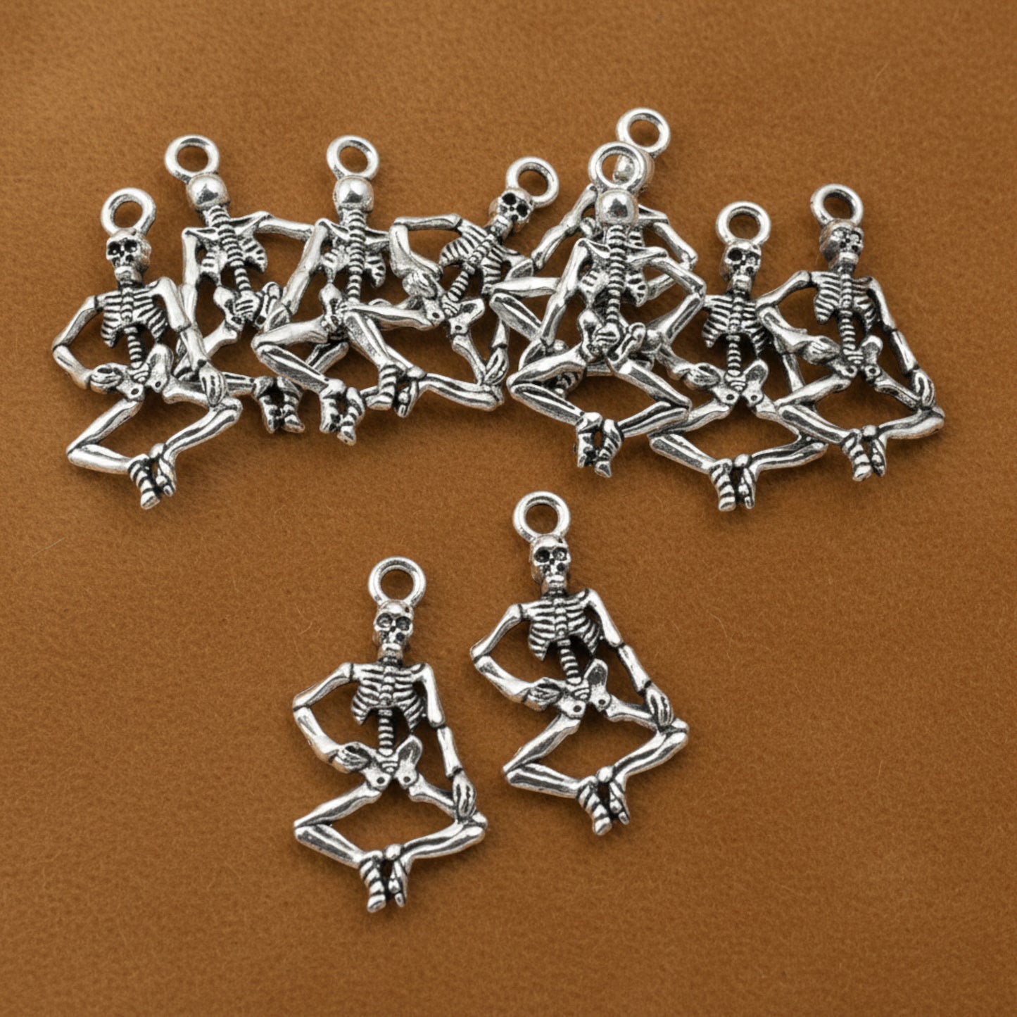 Dancing Skeleton Charms, Silver Gothic Pendants, Halloween Jewelry Supply 10-Pack