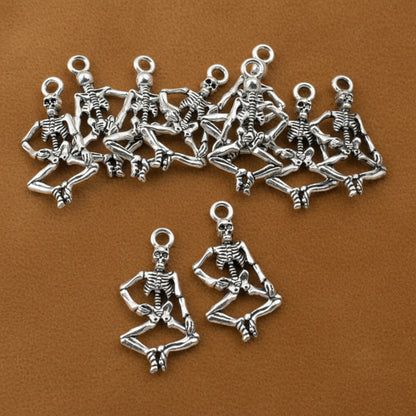 Dancing Skeleton Charms, Silver Gothic Pendants, Halloween Jewelry Supply 10-Pack
