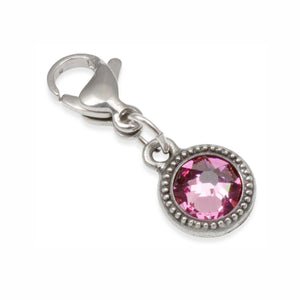 October Birthstone Clip-On Charm, Rose Pink Crystal with Clip-On Design and Lobster Clasp, Unique Present for Birthday, Small Gift Idea