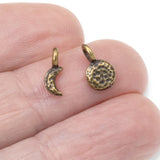 Tiny Phases of the Moon Charms, Antique Brass Celestial Lunar Charm Set 5Pcs