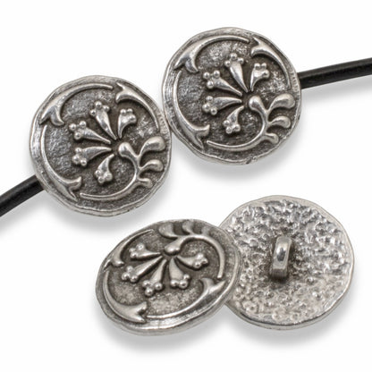Silver Vignette Buttons, 4-Pack Floral Metal Shank Buttons for Wrap Bracelets