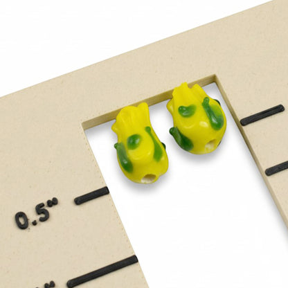 Yellow Tulip Flower Beads: Lampwork Glass Spring Floral Focal 9x13mm 12-Pack