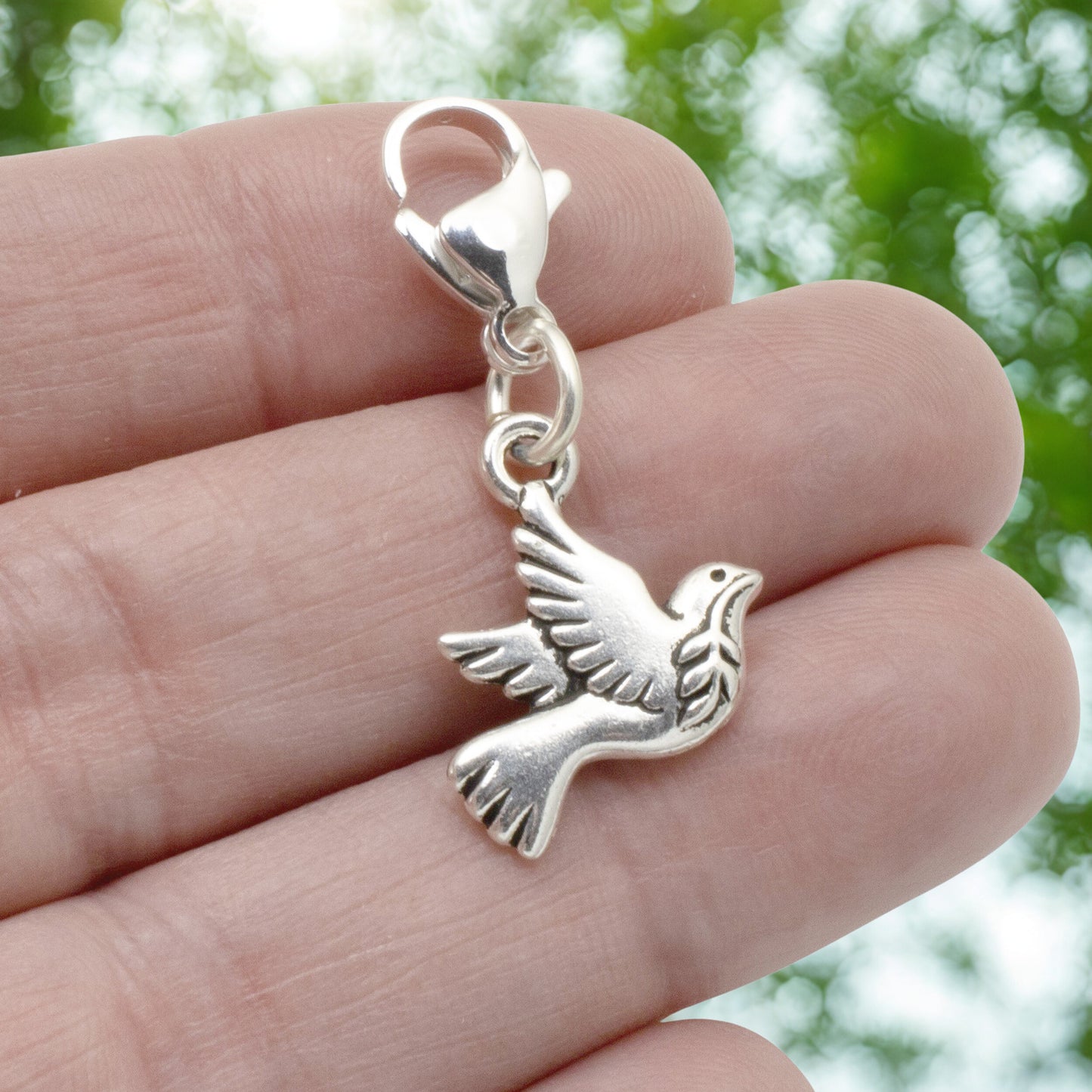 Silver Peace Dove Clip-On Charm, Zipper Pull, Purse Journal Bag Accessory, Christmas Gift, Meaningful Symbol, Stocking Stuffer