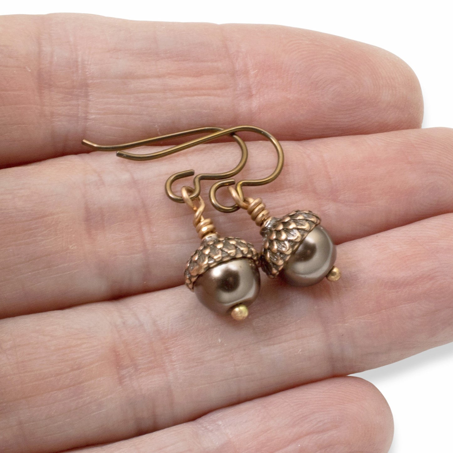 Brown Acorn DIY Earring Kit, Autumn Jewelry-Making, Hypoallergenic Niobium Hooks