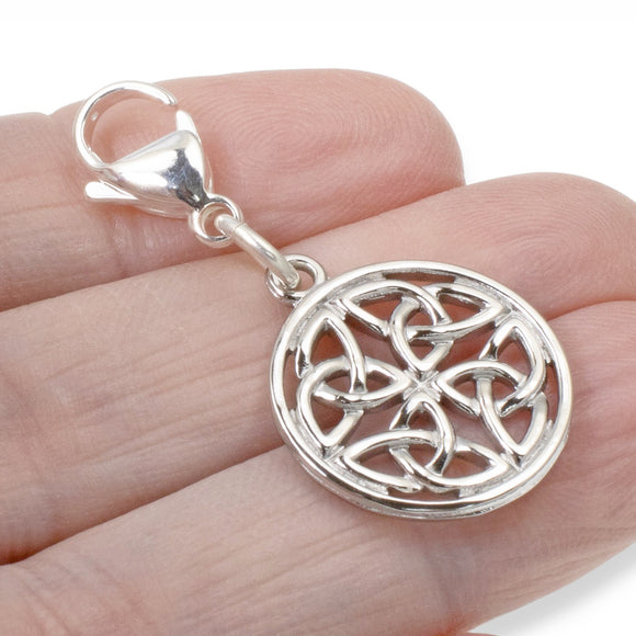 Silver Celtic Trinity Knot Clip-On Charm, Elegant Circle Design + Lobster Clasp