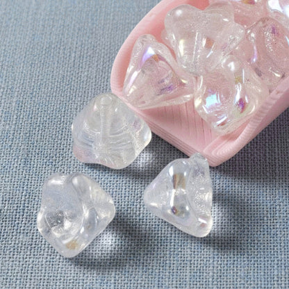 Crystal Clear AB Bell Flower Beads: Czech Glass 6x8mm Iridescent 25-Pack