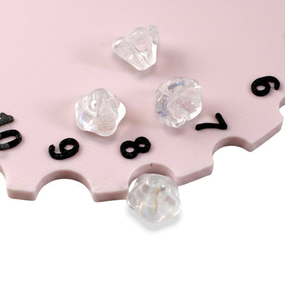 Crystal Clear AB Bell Flower Beads: Czech Glass 6x8mm Iridescent 25-Pack