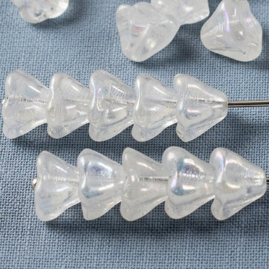 Crystal Clear AB Bell Flower Beads: Czech Glass 6x8mm Iridescent 25-Pack