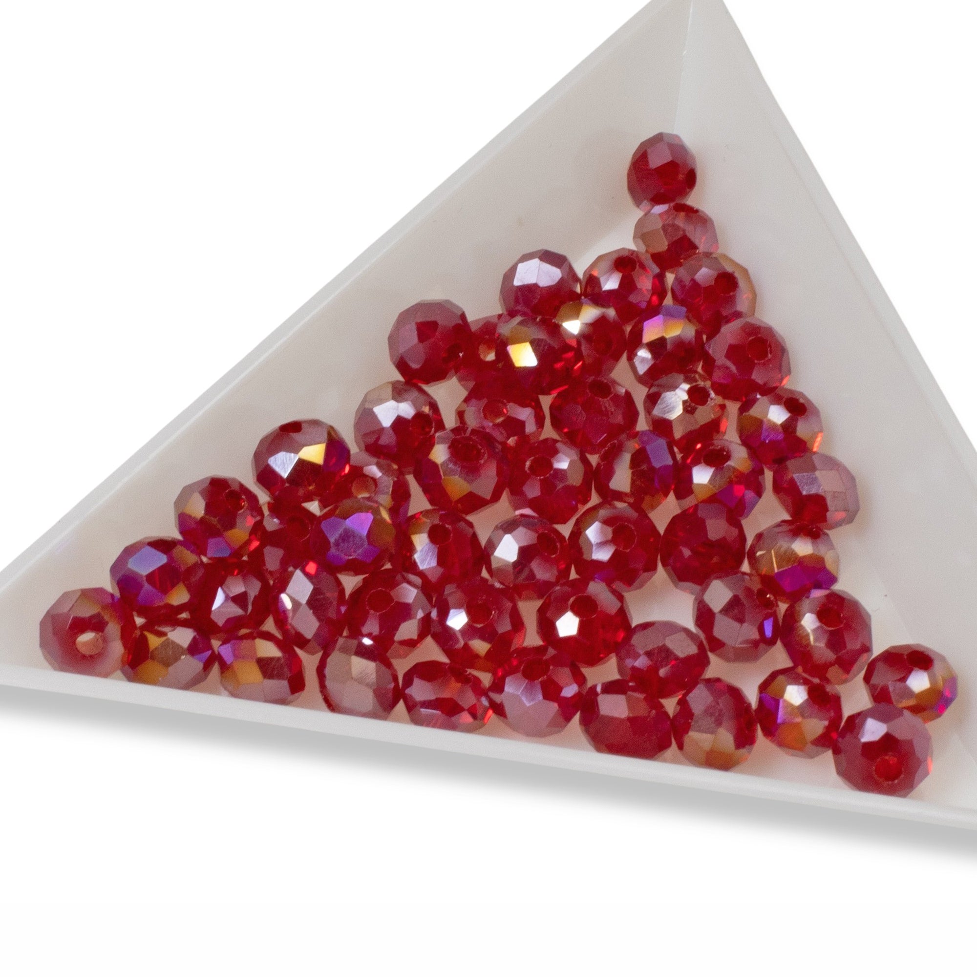 Faceted Red Clear Crystal Glass Beads Flat Round Gemstone Rondelle