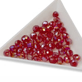 50 Festive Red Glass Beads, Faceted Rondelle + AB Finish for Handmade Jewelry
