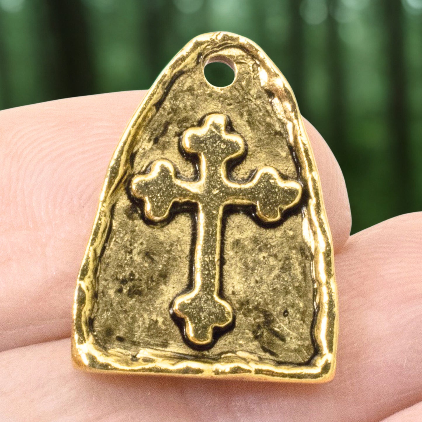 Gold Arch Cross Medallion Charms, Gothic Religious Pendant, 2-Pack