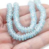 Aqua Blue + White Striped Lampwork Spacer Beads, Glass Beads for Jewelry Making