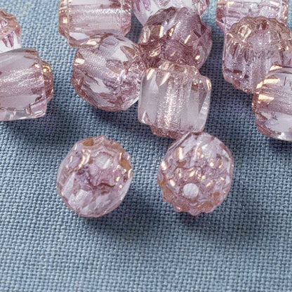 25/Pkg Clear & Pink Faceted 6mm Crown Cathedral Beads, Czech Glass + Bronze Ends