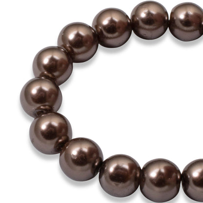 8mm Chocolate Brown Glass Pearls 7-Inch Strand, Fall Autumn Jewelry Making