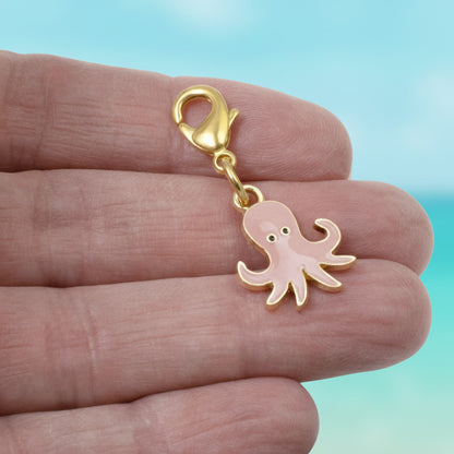 Pink Octopus Clip-On Charm, Gold-Plated Sea Life Handbag and Jewelry Accessory