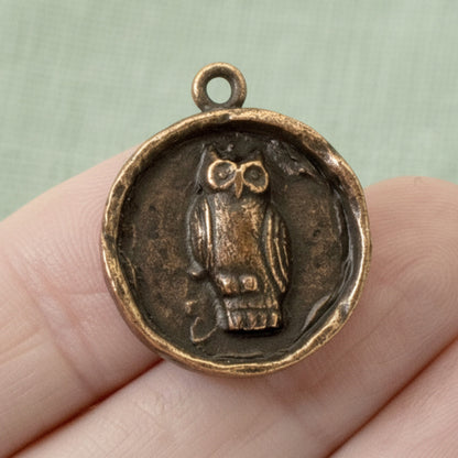 Copper Owl Pendants, Rustic Fall Nature Charm, Woodland Animal Jewelry, USA Made, 2-Pack