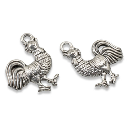 Silver Rooster Charms, 10-Pack Farm Chicken Country Jewelry Making Pendants