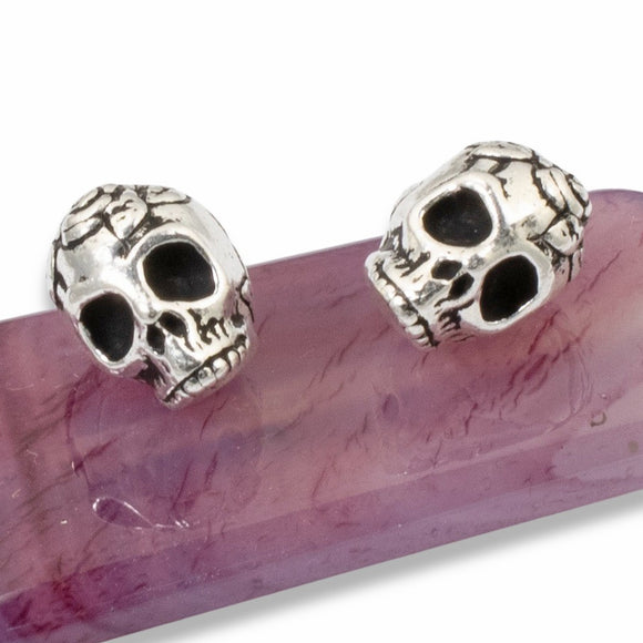 2 Silver Rose Skull Beads, Sugar Skull, TierraCast Day of the Dead Beads for Halloween, Gothic Jewelry