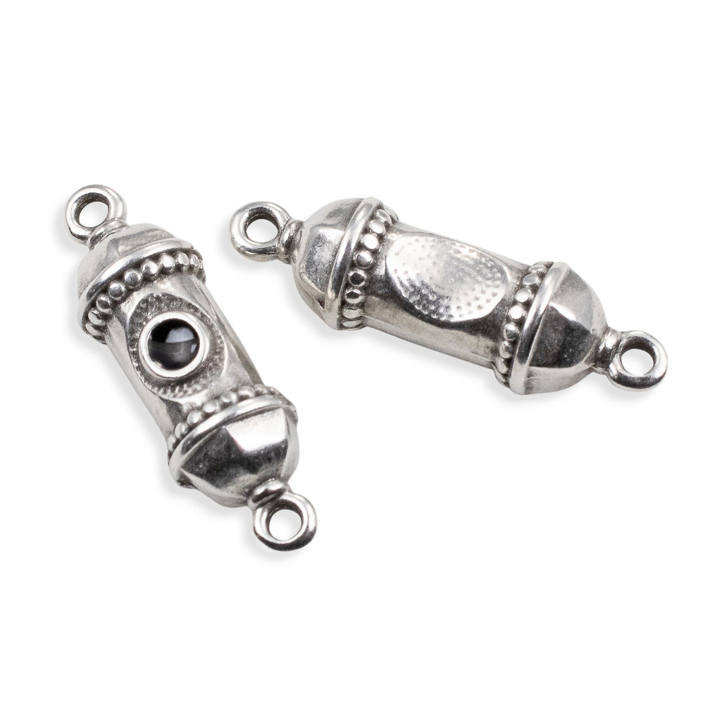 Silver Prayer Amulet Pendant 2Pcs, Antique Deco Connector with Black Enamel, Spiritual Jewelry Supply