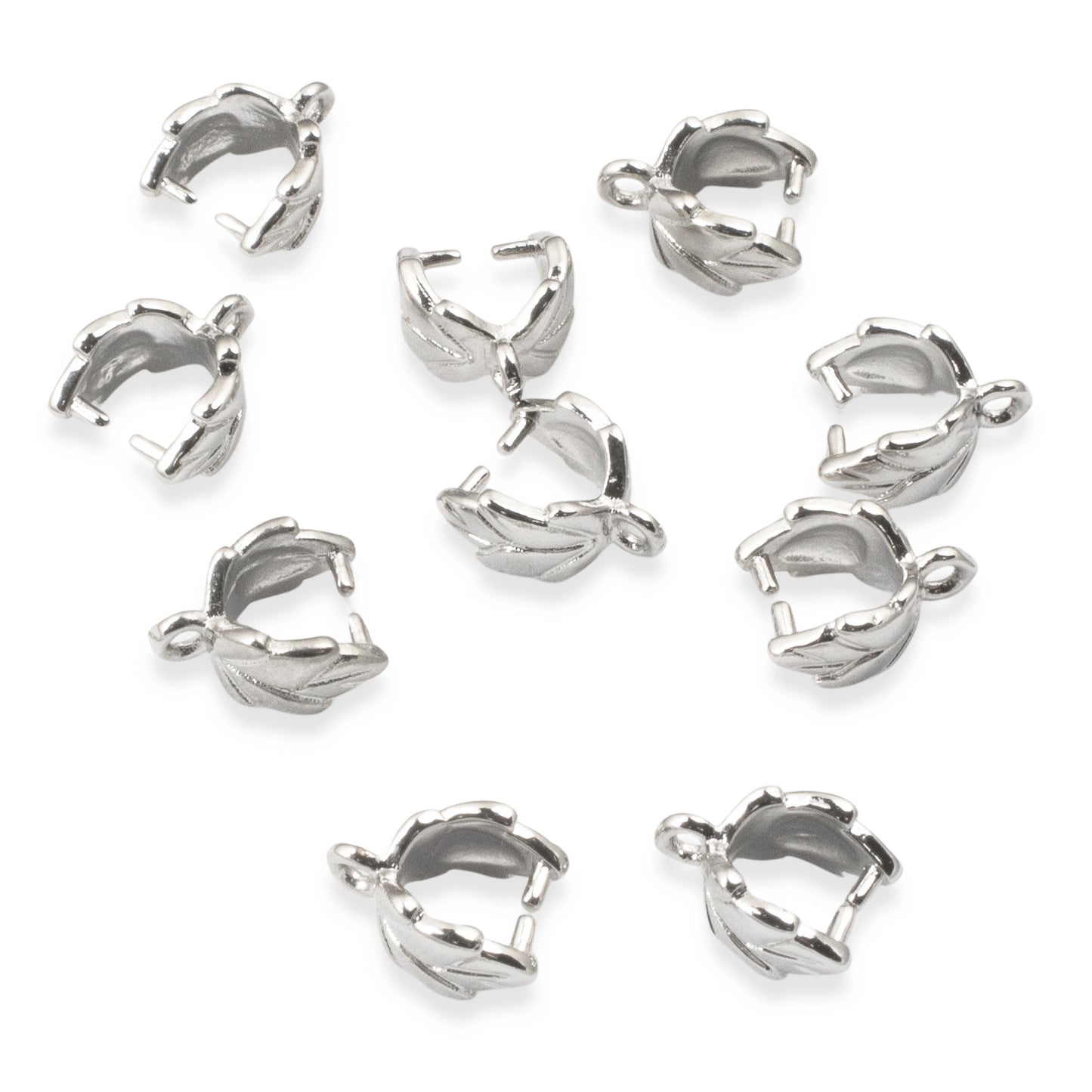 10 Leaf Pinch Bails - Small Silver Pendant Holders - DIY Nature Jewelry Making